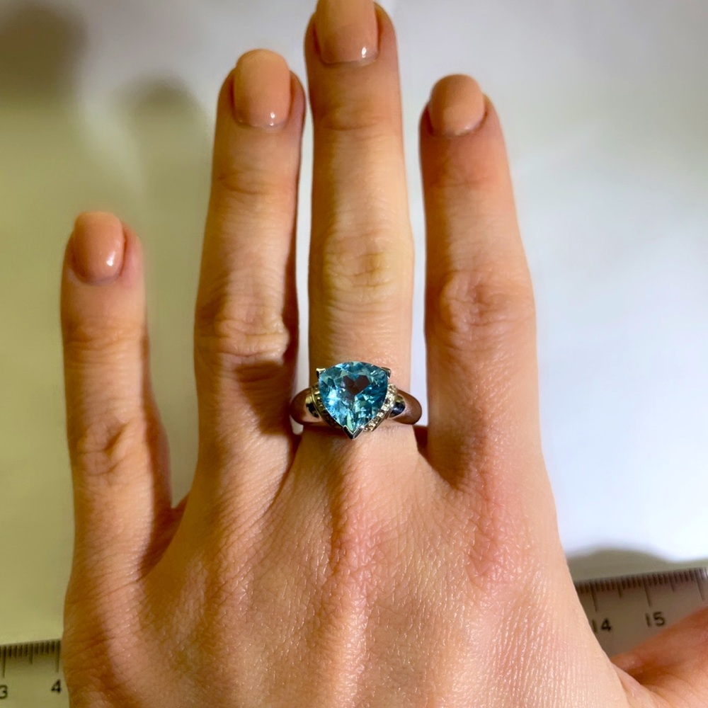 New Genuine Swiss Blue Topaz & Diamond Accent Rings 14K over .925K Hidden Halo - Picture 4 of 6